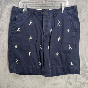 Polo Ralph Lauren Shorts Mens 35x9 Blue Criquet Player‎ Embroidery Button Fly